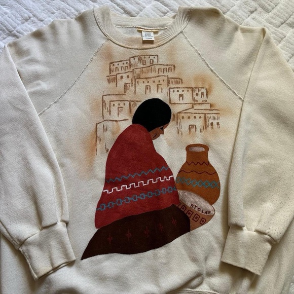 Vintage 1990s Custom Art Native American Crewneck Sweater with Artistic Design L - Picture 2 of 7